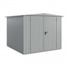 Domek ogrodowy z dachem dwuspadowym „Berry” model „Classic” typ 2, RAL 9006, białe aluminium, wersja z drzwiami 2-skrzydłowymi